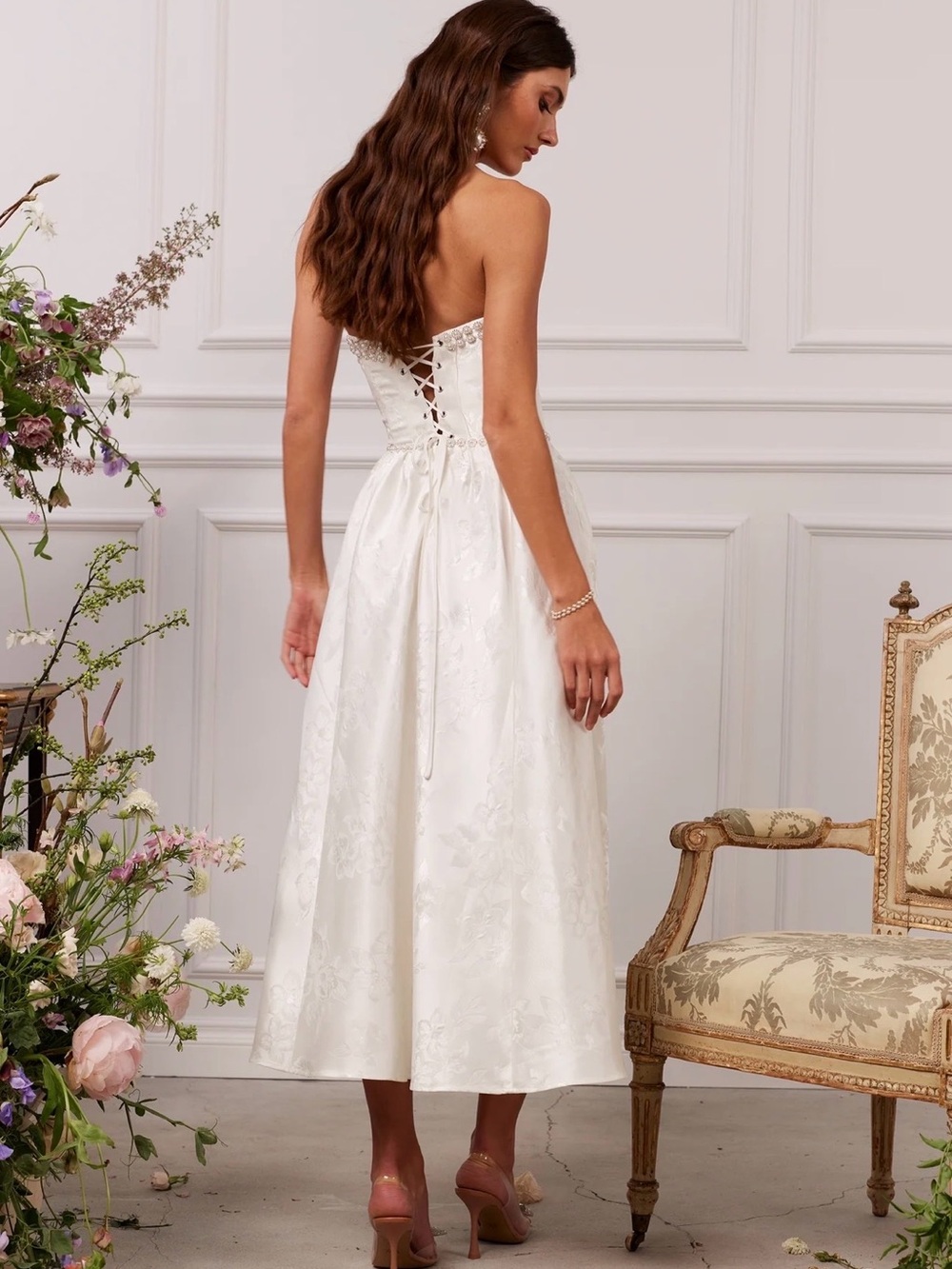 V. Chapman White Strapless Sweetheart Midi Dress with Thigh Slit - Picture 3 of 10